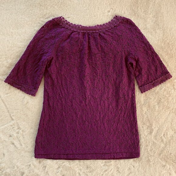 2/$18🌴 Purple Floral Lace Crochet Tunic Top Women’s Size Small - Picture 9 of 11
